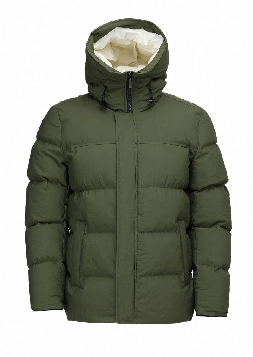 Khaki Regular Fit Hooded Casual Weaving Coat - 9