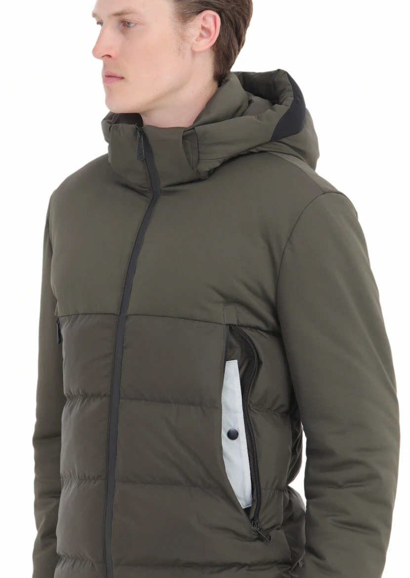 Khaki Regular Fit Hooded Casual Weaving Coat - 5