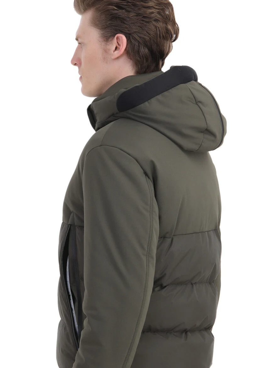 Khaki Regular Fit Hooded Casual Weaving Coat - 6