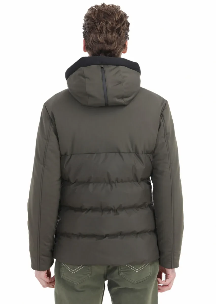 Khaki Regular Fit Hooded Casual Weaving Coat - 7