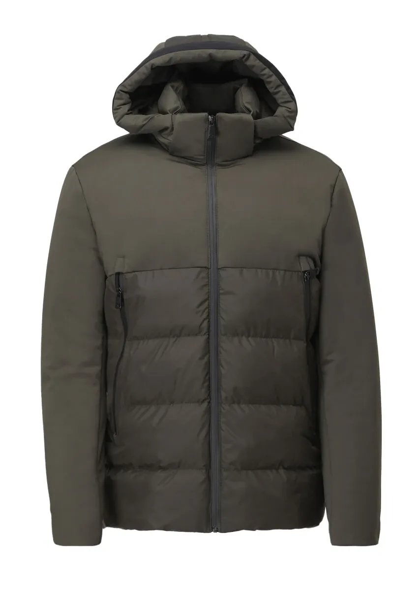 Khaki Regular Fit Hooded Casual Weaving Coat - 8