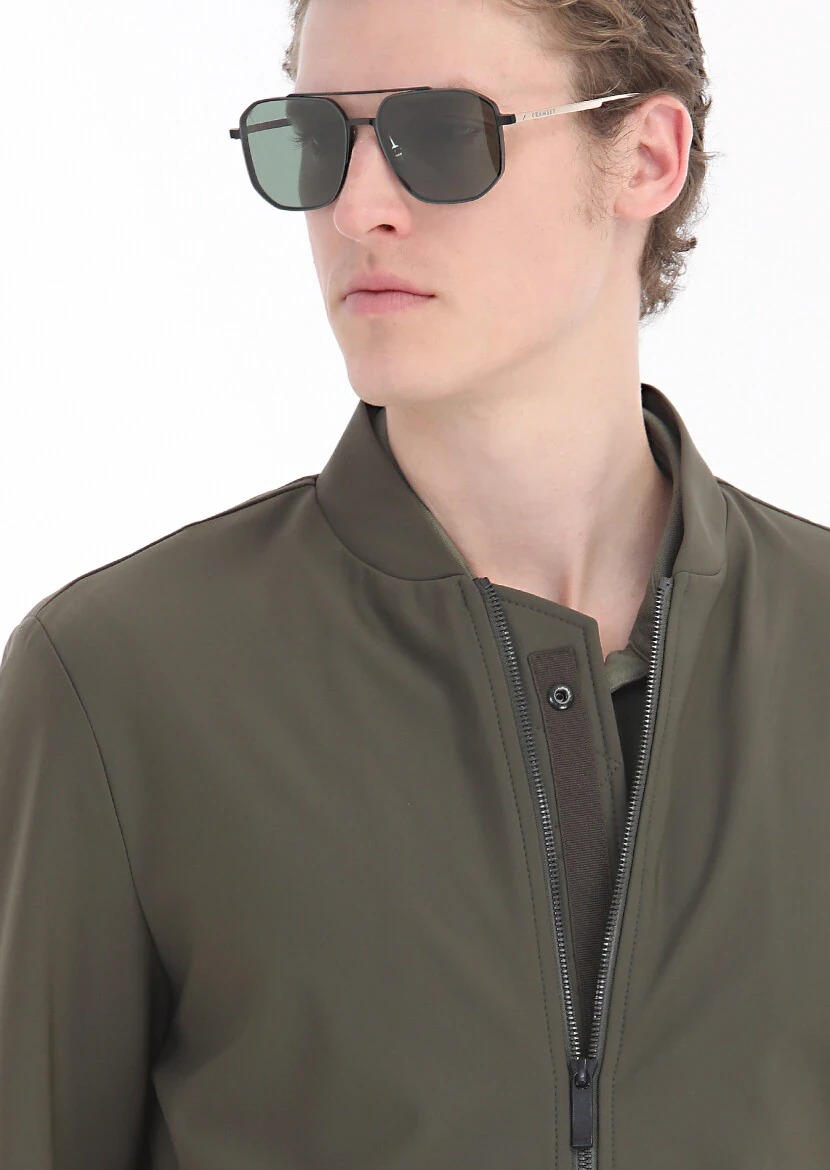 Khaki Regular Fit Mandarin Collar Casual Weaving Coat - 5