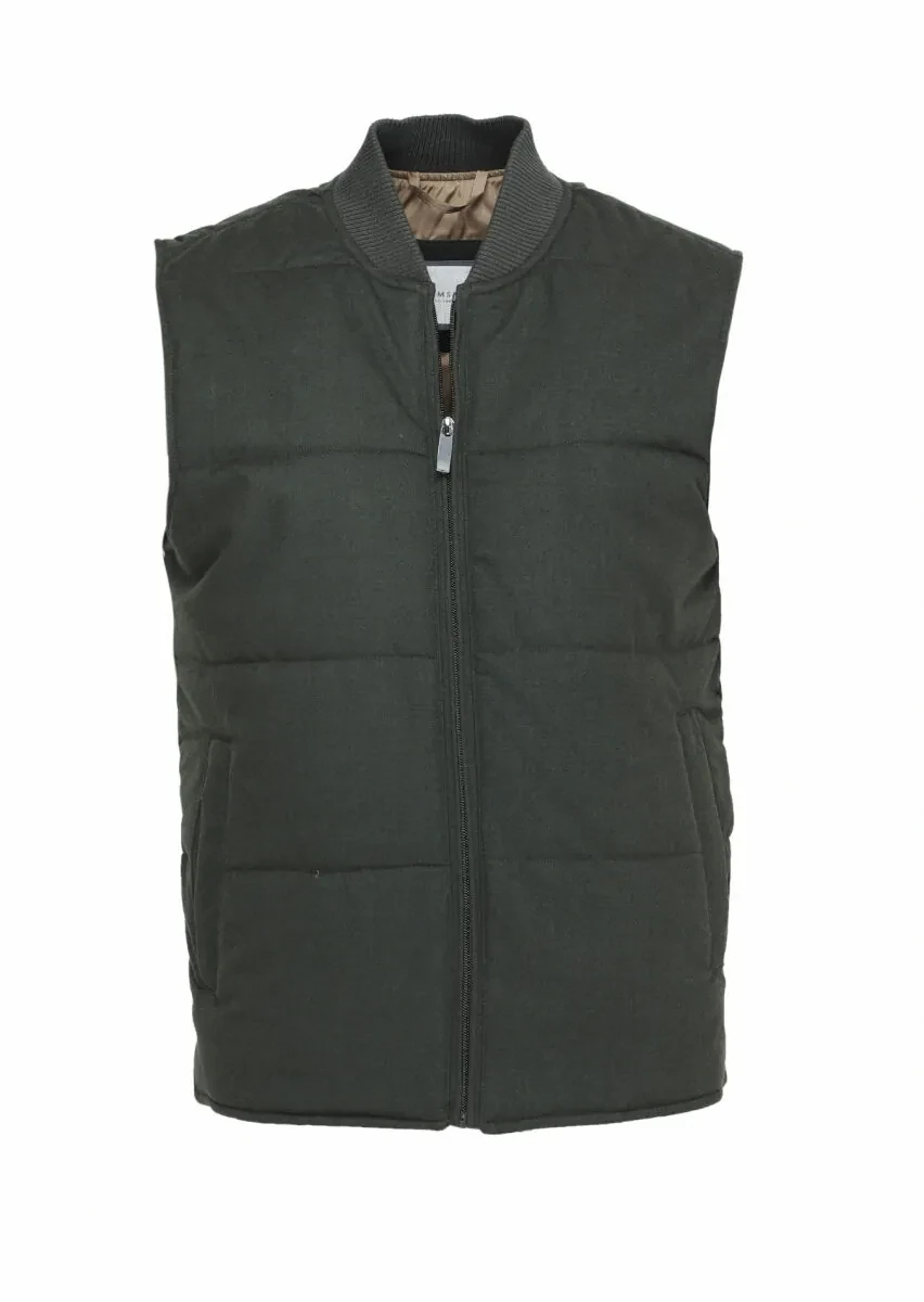 Khaki Regular Fit Mandarin Collar Casual Weaving Puffer Vest - 6