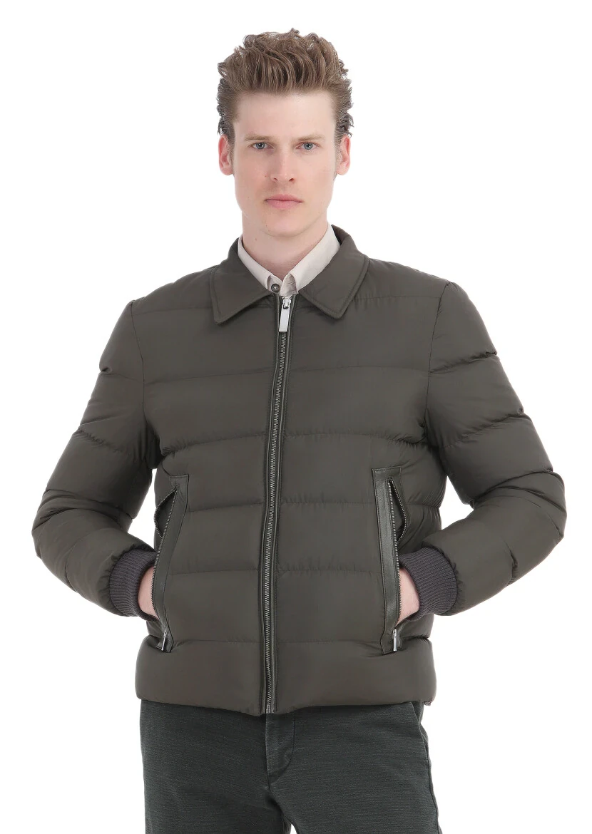 Khaki Regular Fit Shirt Collar Casual Weaving Coat - 3