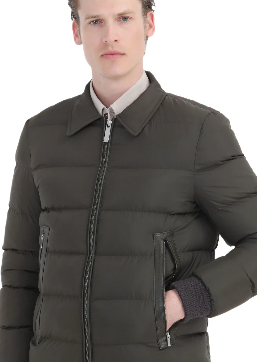 Khaki Regular Fit Shirt Collar Casual Weaving Coat - 4