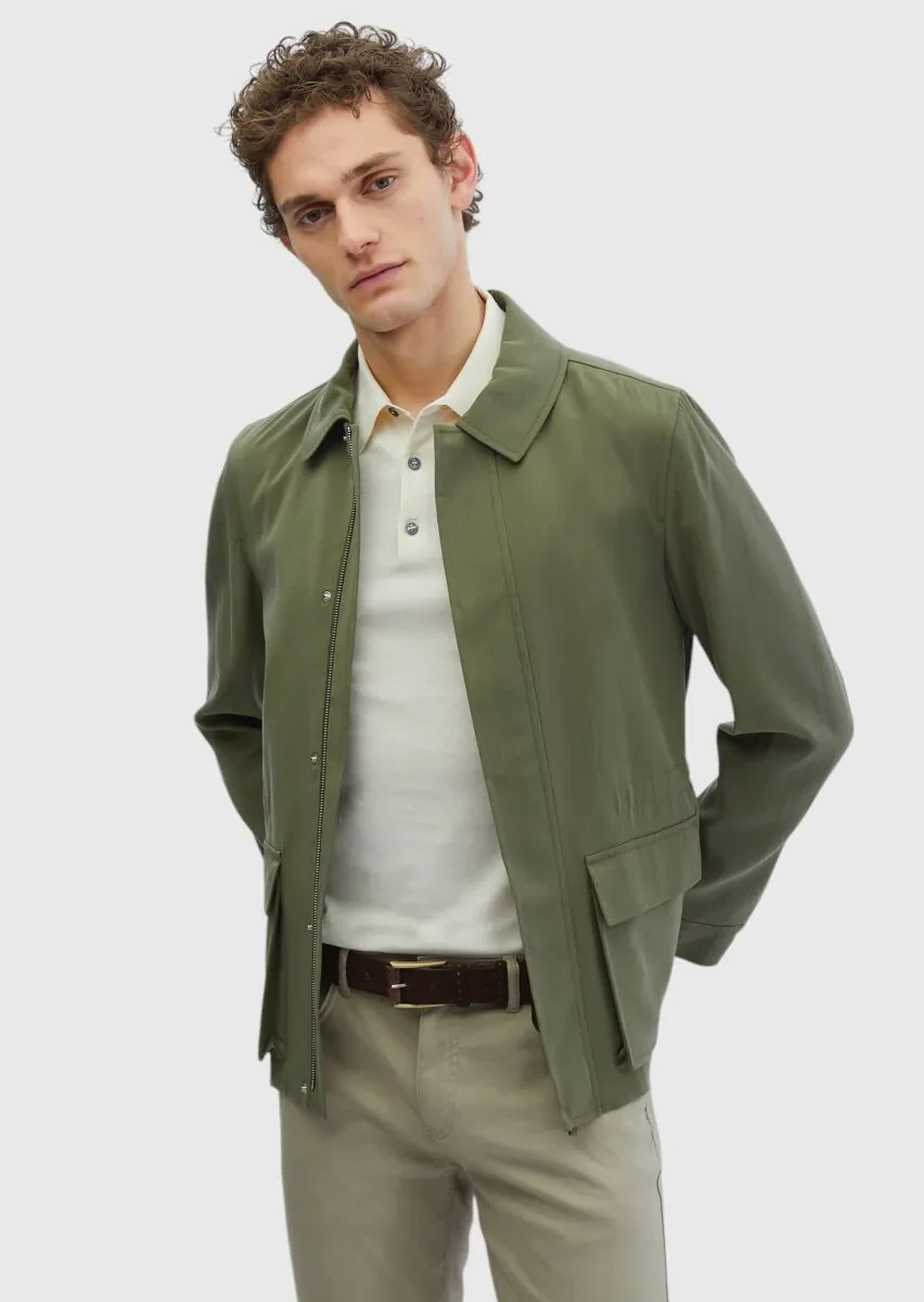 Khaki Regular Fit Shirt Collar Casual Weaving Coat - 3