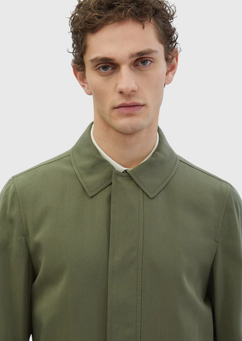 Khaki Regular Fit Shirt Collar Casual Weaving Coat - 4