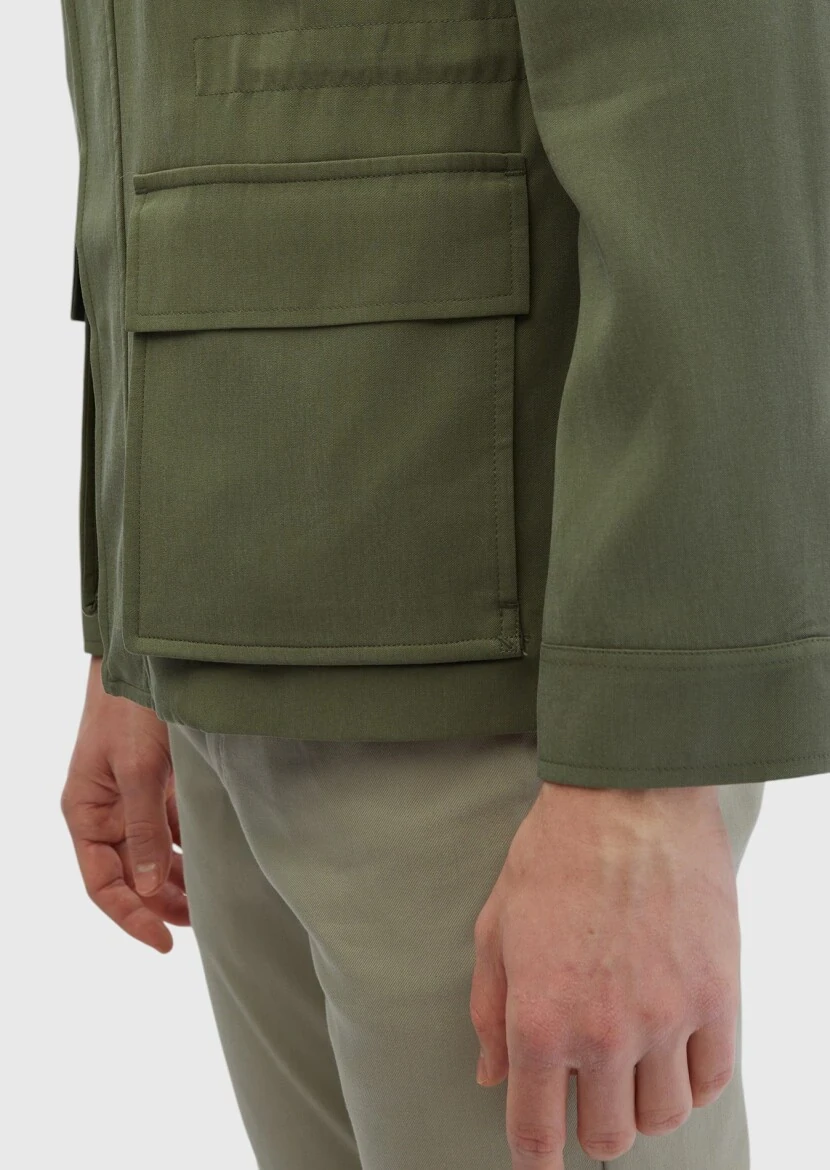 Khaki Regular Fit Shirt Collar Casual Weaving Coat - 6