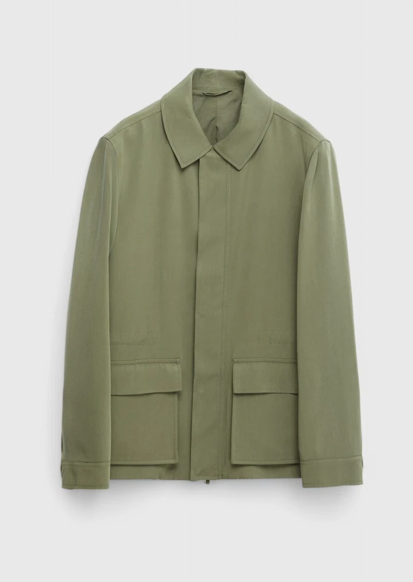 Khaki Regular Fit Shirt Collar Casual Weaving Coat - 8