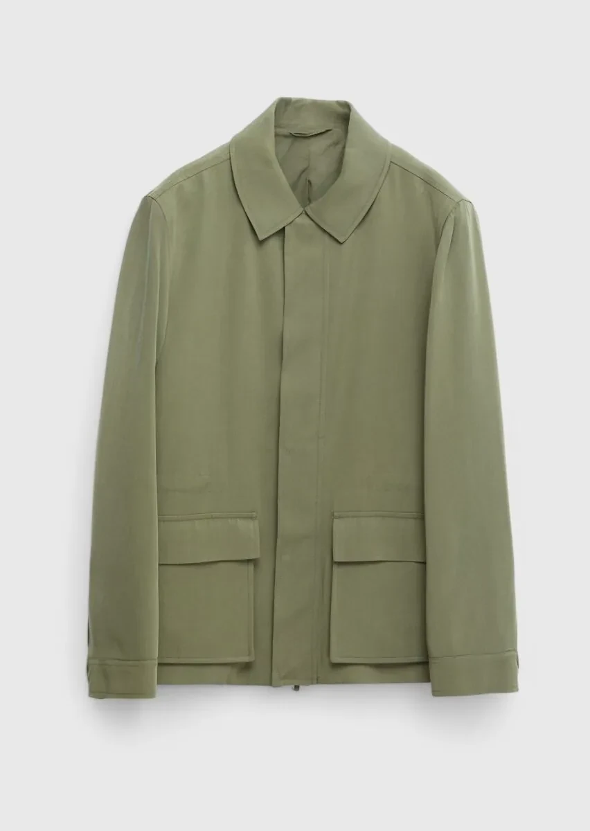 Khaki Regular Fit Shirt Collar Casual Weaving Coat - 8