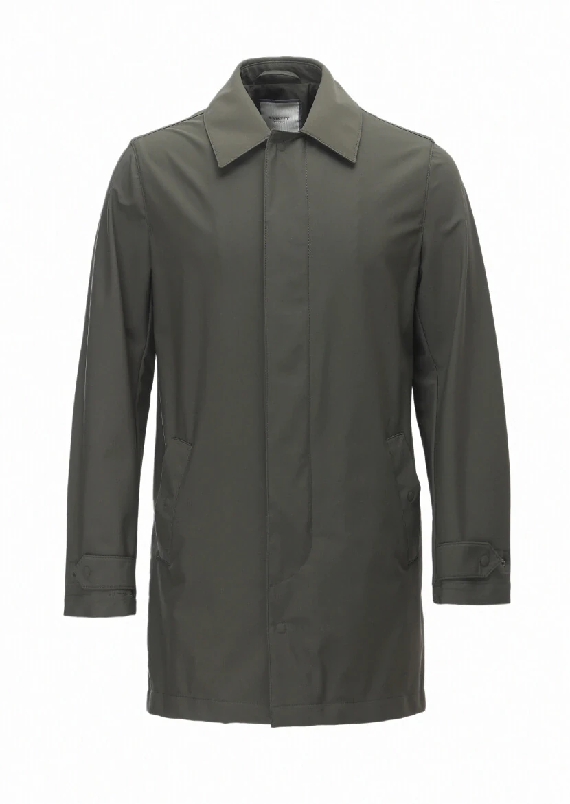 Khaki Regular Fit Shirt Collar Casual Weaving Rain Coat - 8