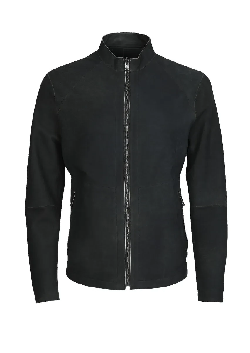 Khaki Regular Fit Turtleneck Casual Leather Leather Coat - 7