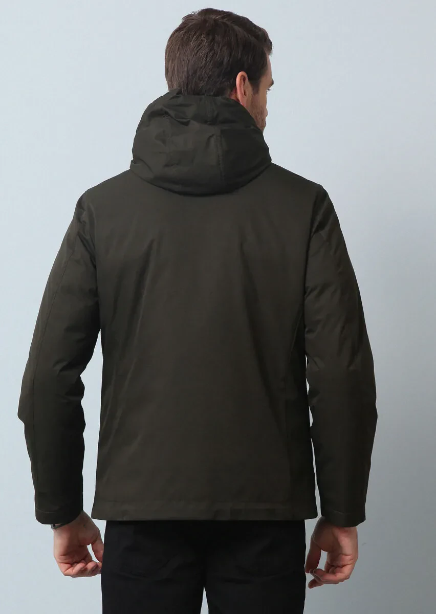 Khaki Regular Fit Turtleneck Casual Weaving Coat - 5