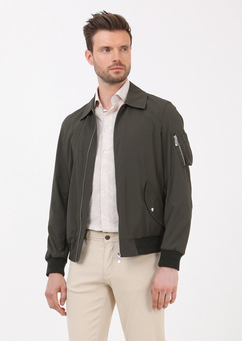 Khaki Regular Fit Turtleneck Casual Weaving Coat - 2