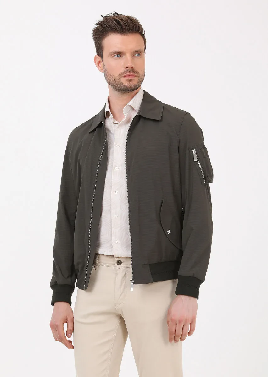 Khaki Regular Fit Turtleneck Casual Weaving Coat - 2