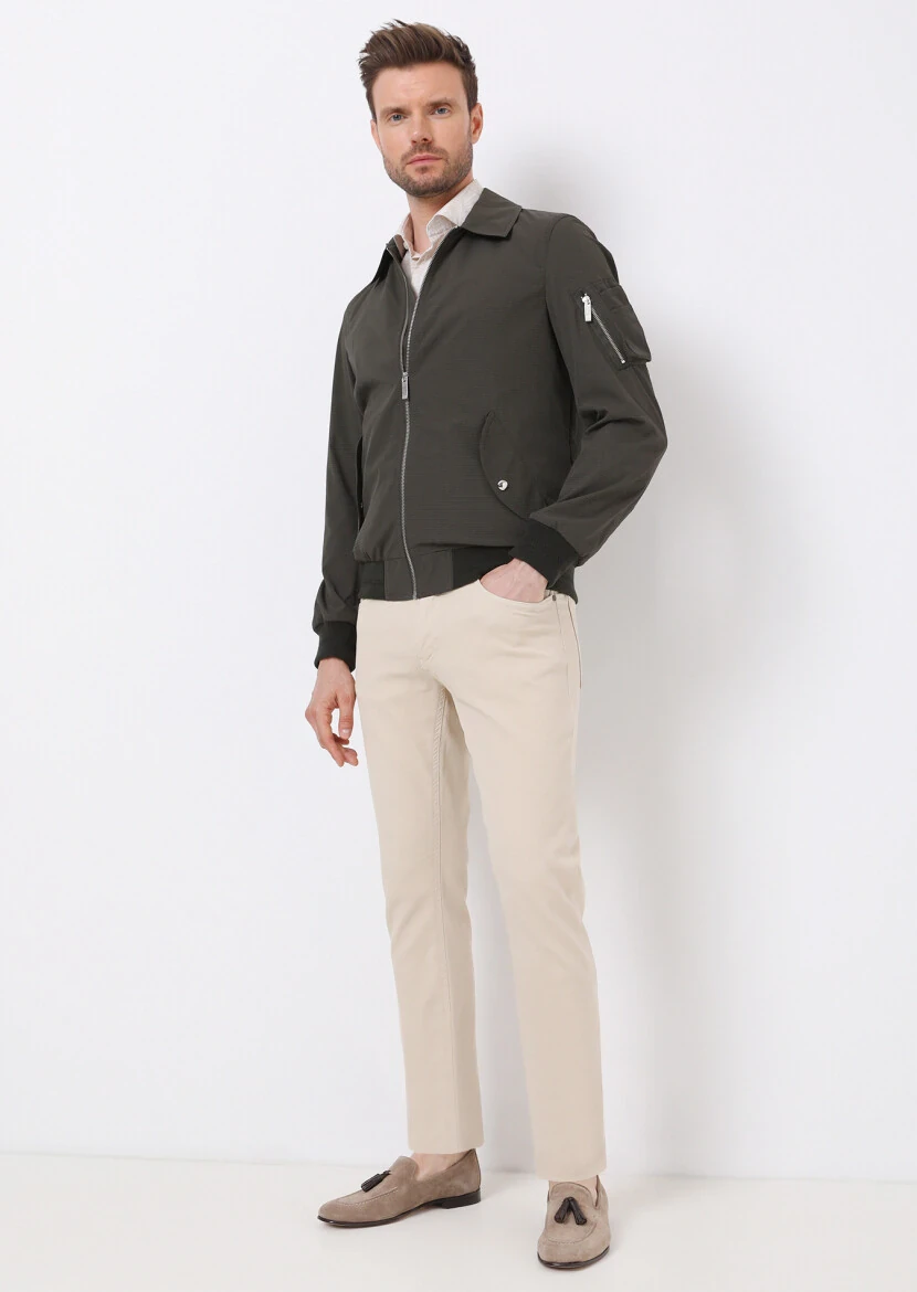 Khaki Regular Fit Turtleneck Casual Weaving Coat - 5