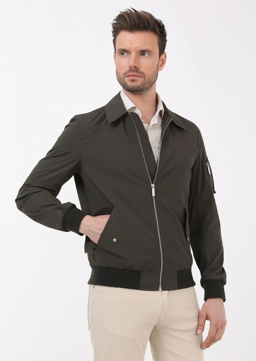 Khaki Regular Fit Turtleneck Casual Weaving Coat - 6