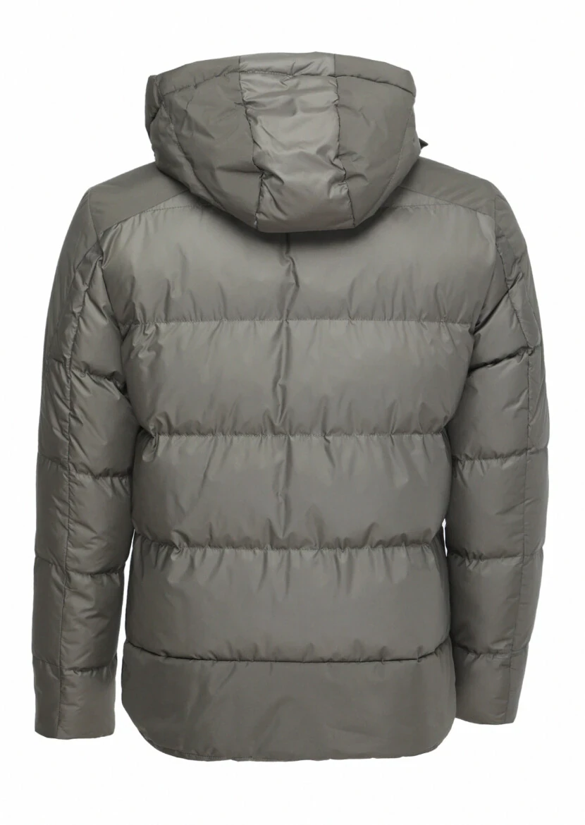 Khaki Regular Fit Turtleneck Casual Weaving Puffer Coat - 6