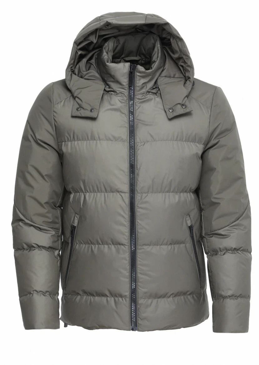 Khaki Regular Fit Turtleneck Casual Weaving Puffer Coat - 7