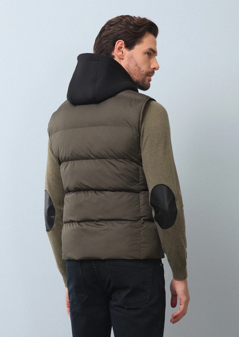 Khaki Regular Fit Turtleneck Casual Weaving Puffer Vest - 5