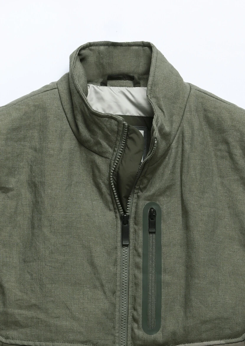 Khaki Regular Fit Turtleneck Casual Weaving Puffer Vest - 10