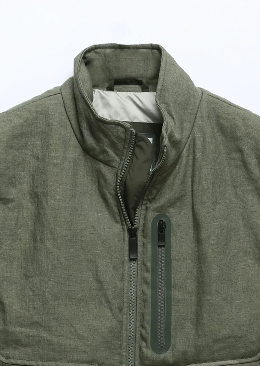 Khaki Regular Fit Turtleneck Casual Weaving Puffer Vest - 10