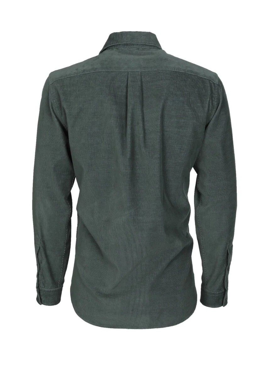 Khaki Ribbed Regular Fit Weaving Casual Cotton Blended Shirt - 7