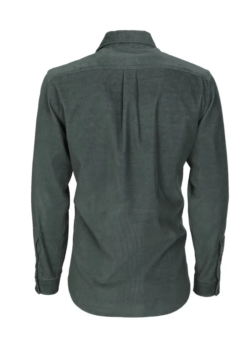 Khaki Ribbed Regular Fit Weaving Casual Cotton Blended Shirt - 7