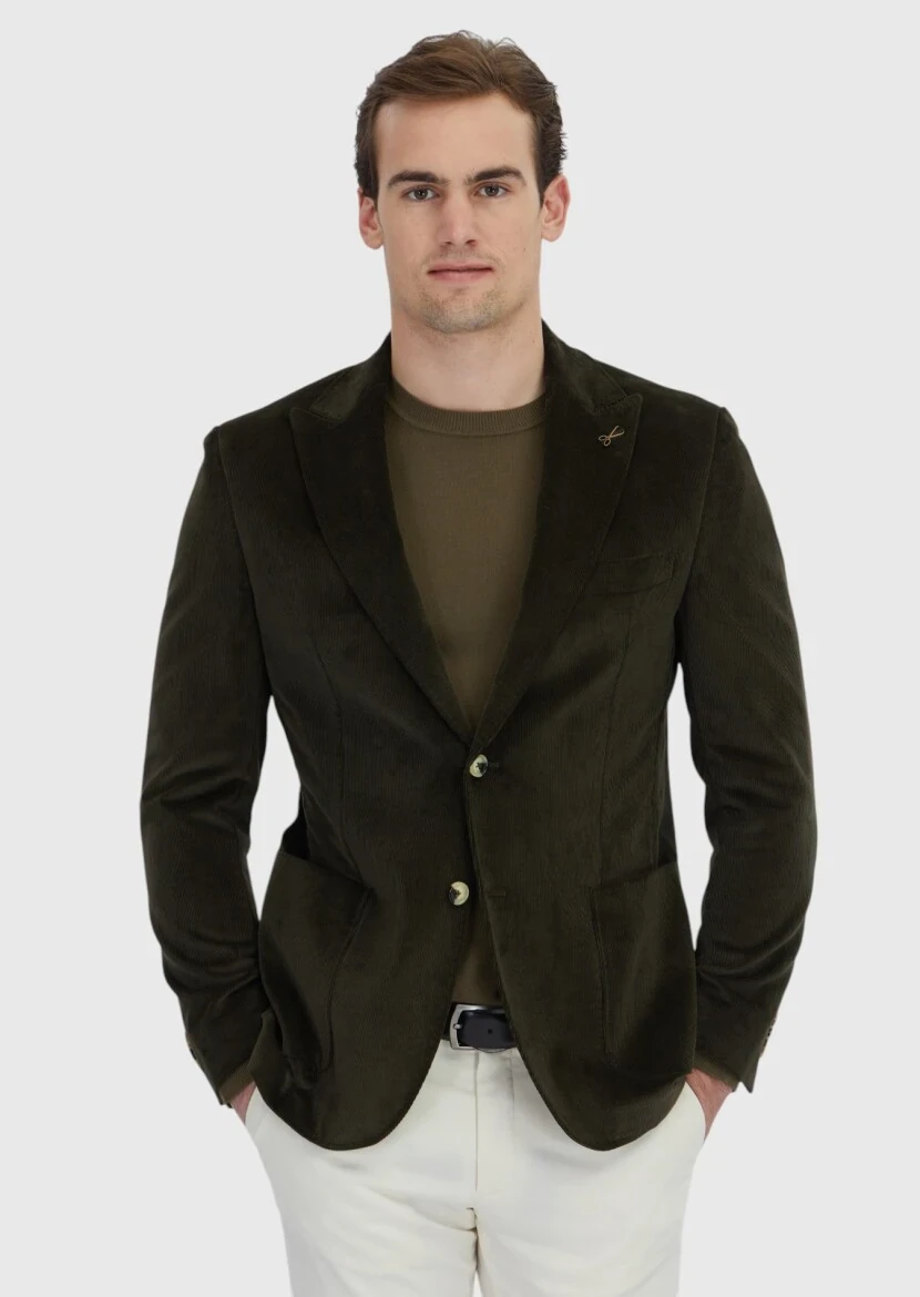 Khaki Ribbed Zeroweight Slim Fit 100% Cotton Jacket - RAMSEY