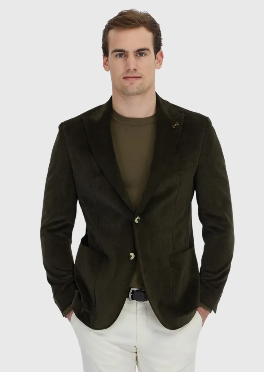 Khaki Ribbed Zeroweight Slim Fit 100% Cotton Jacket - 1