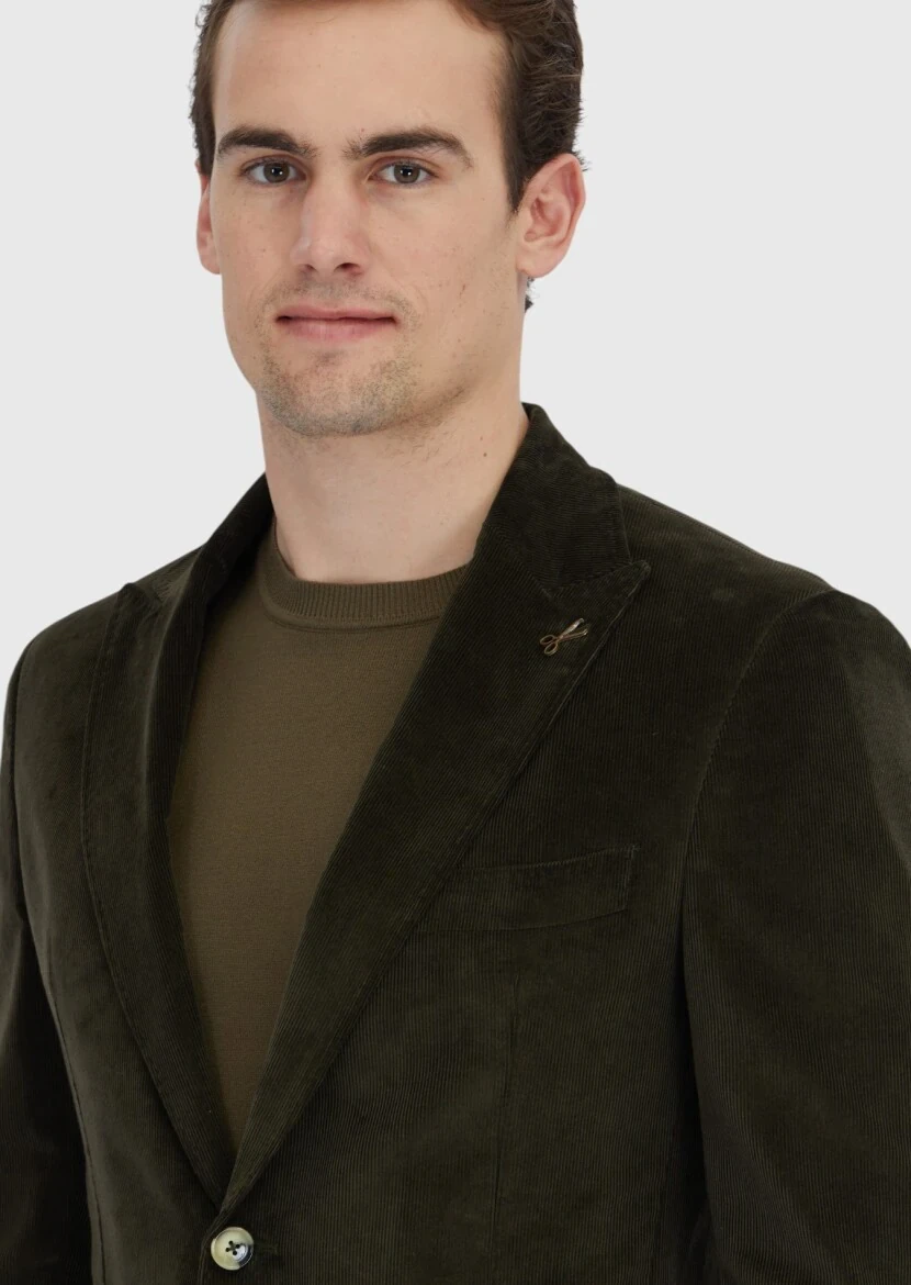 Khaki Ribbed Zeroweight Slim Fit 100% Cotton Jacket - 4