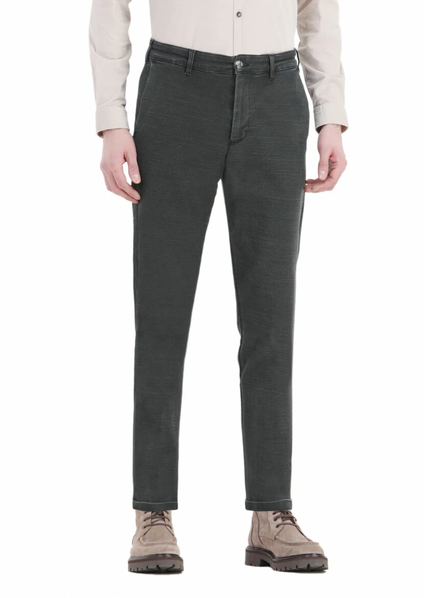 Khaki Slim Fit Denim Cotton Blended Trousers 