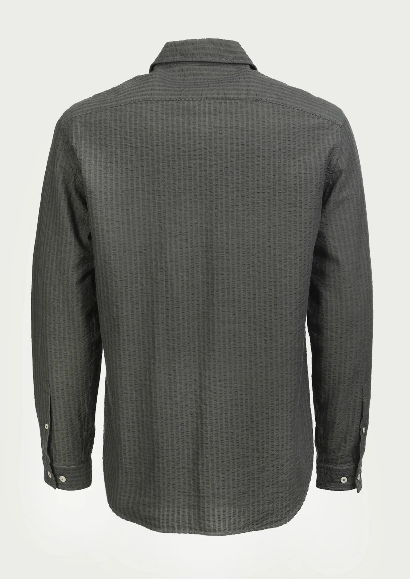 Khaki Striped Regular Fit Weaving Casual 100% Cotton Shirt - 7