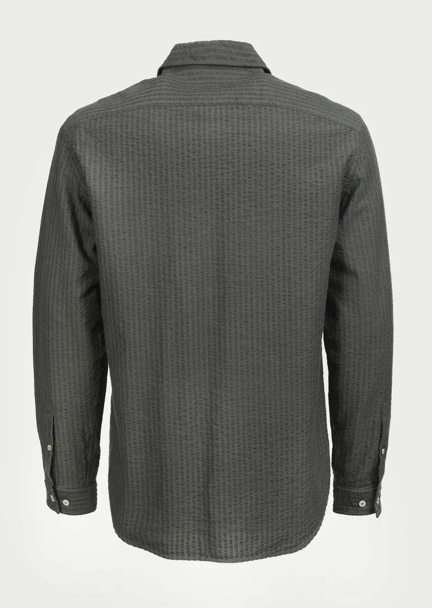 Khaki Striped Regular Fit Weaving Casual 100% Cotton Shirt - 7