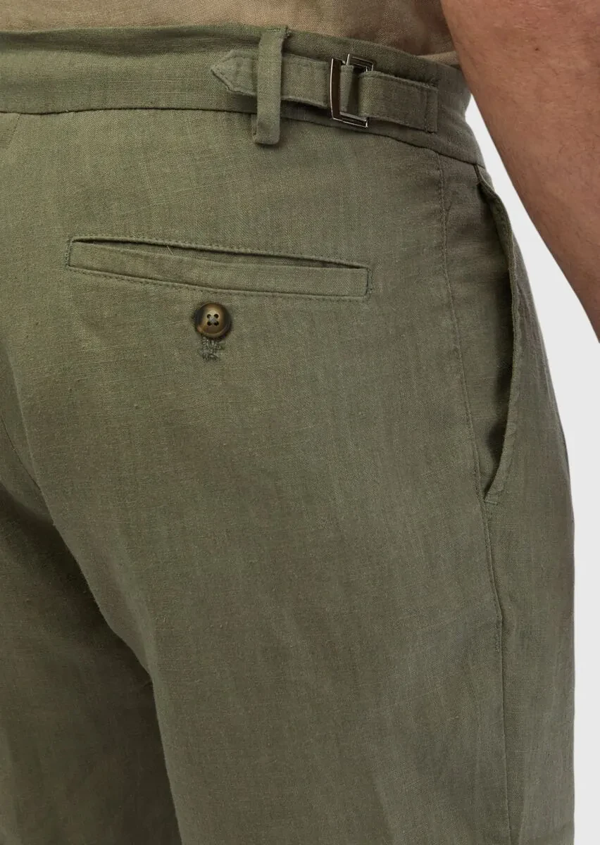 Khaki Weaving Carrot Fit Casual 100% Linen Bermuda - 5