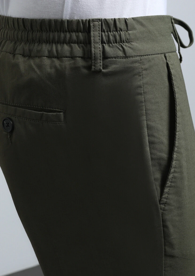 Khaki Weaving Jogging Fit Casual Cotton Blended Trousers - 4