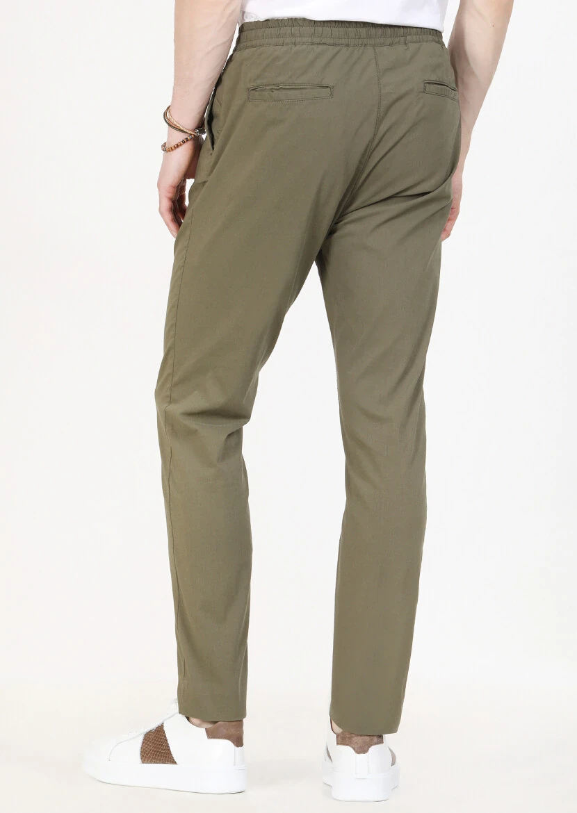 Khaki Weaving Jogging Fit Casual Cotton Blended Trousers - 5