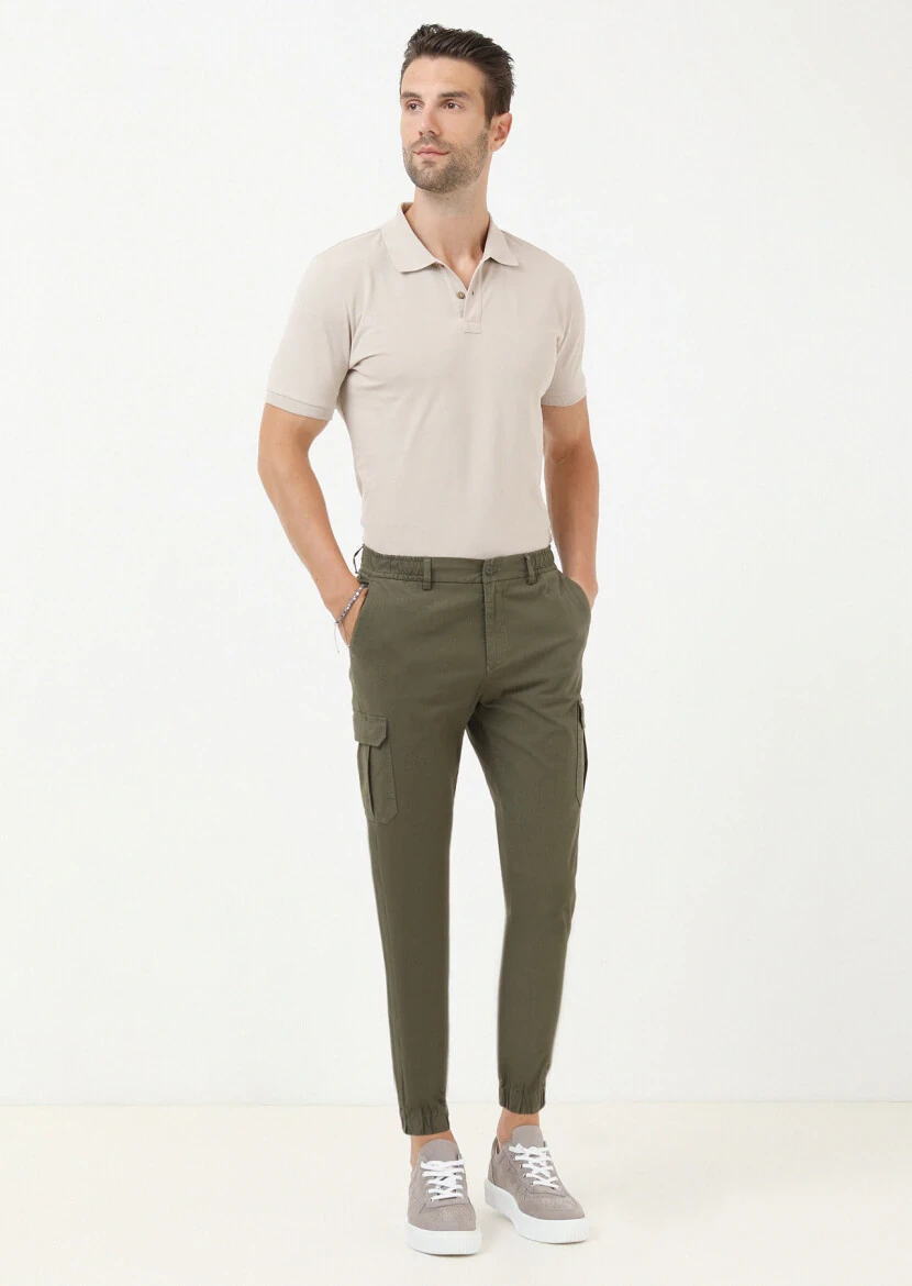 Khaki Weaving Jogging Fit Casual Cotton Blended Trousers - 1
