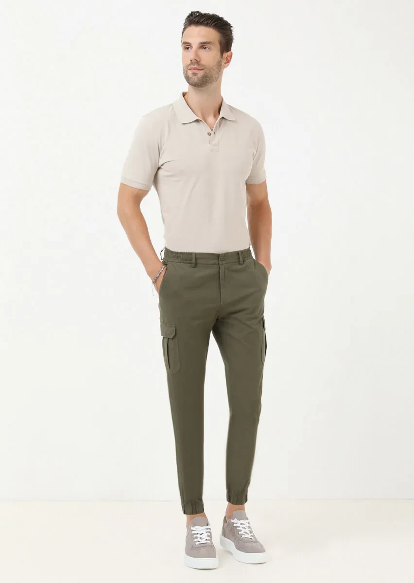 Khaki Weaving Jogging Fit Casual Cotton Blended Trousers - 1