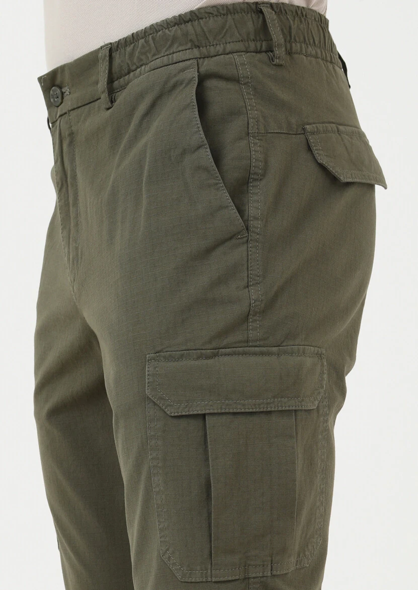 Khaki Weaving Jogging Fit Casual Cotton Blended Trousers - 3