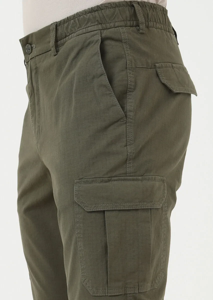 Khaki Weaving Jogging Fit Casual Cotton Blended Trousers - 3