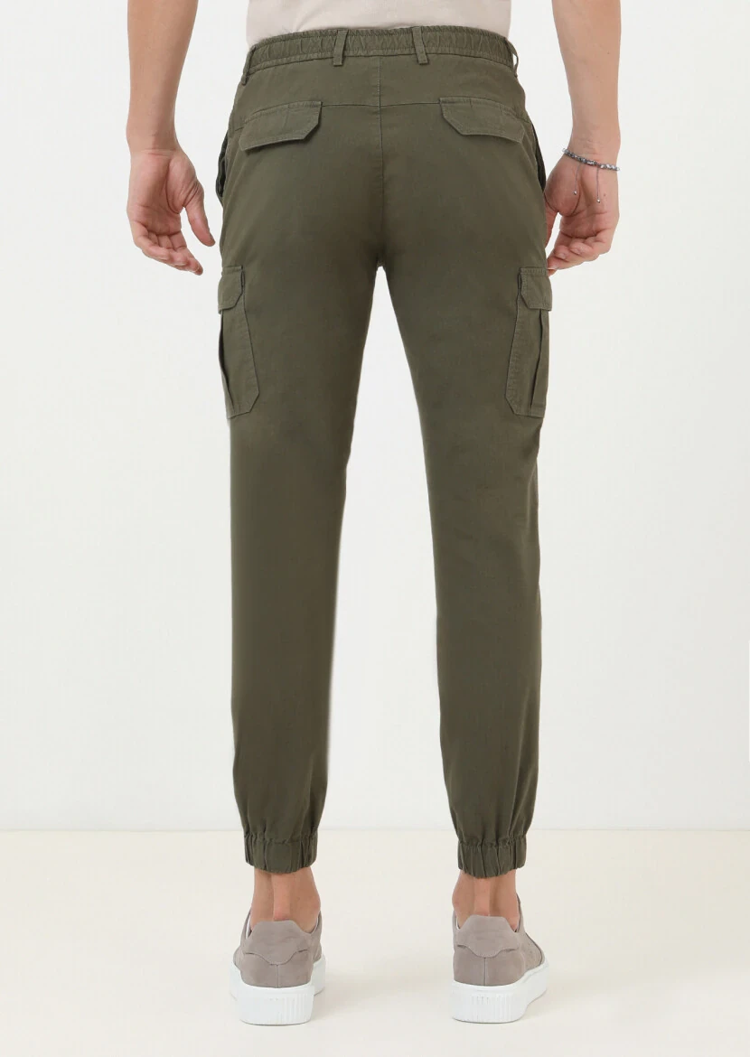 Khaki Weaving Jogging Fit Casual Cotton Blended Trousers - 4