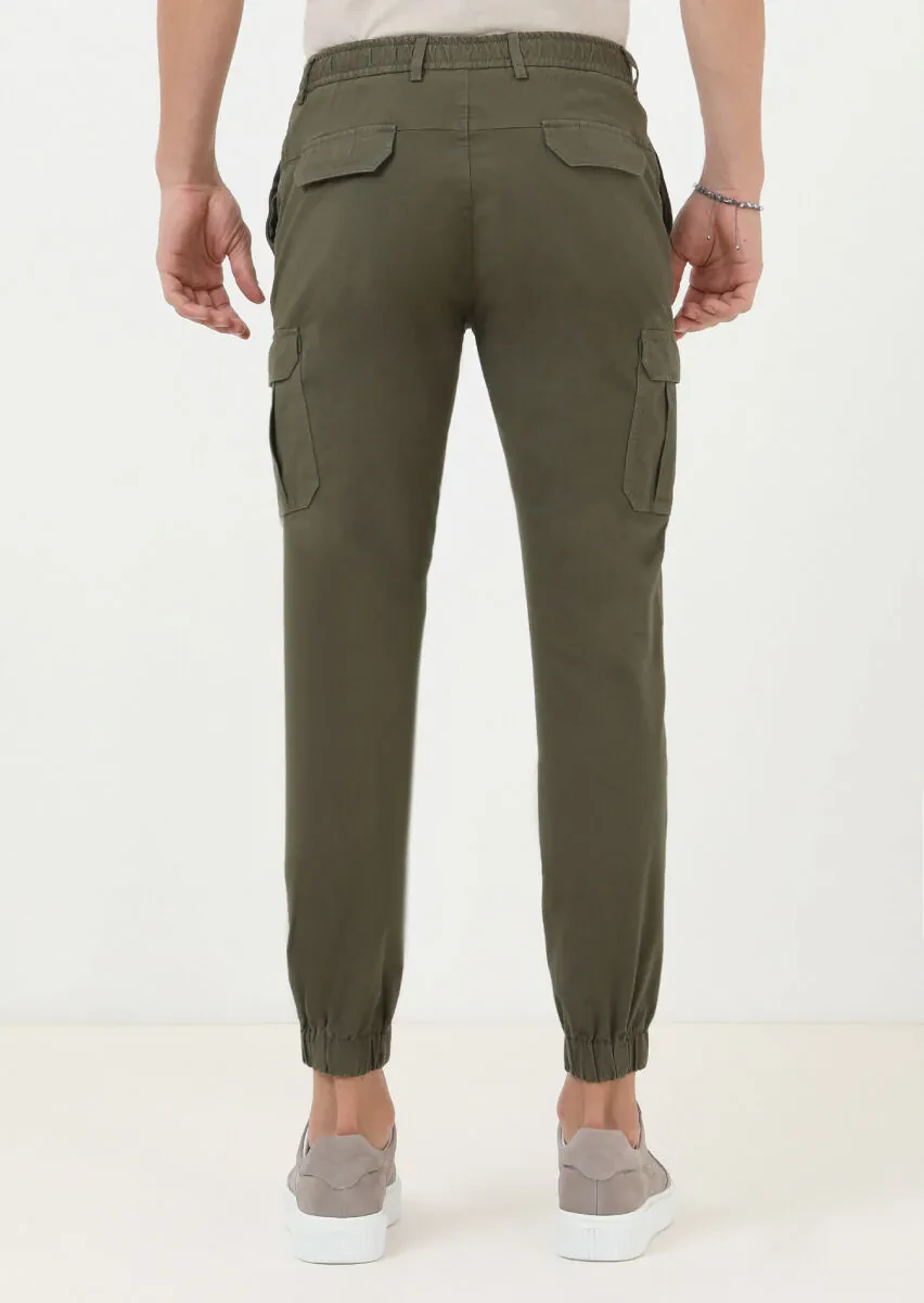 Khaki Weaving Jogging Fit Casual Cotton Blended Trousers - 4