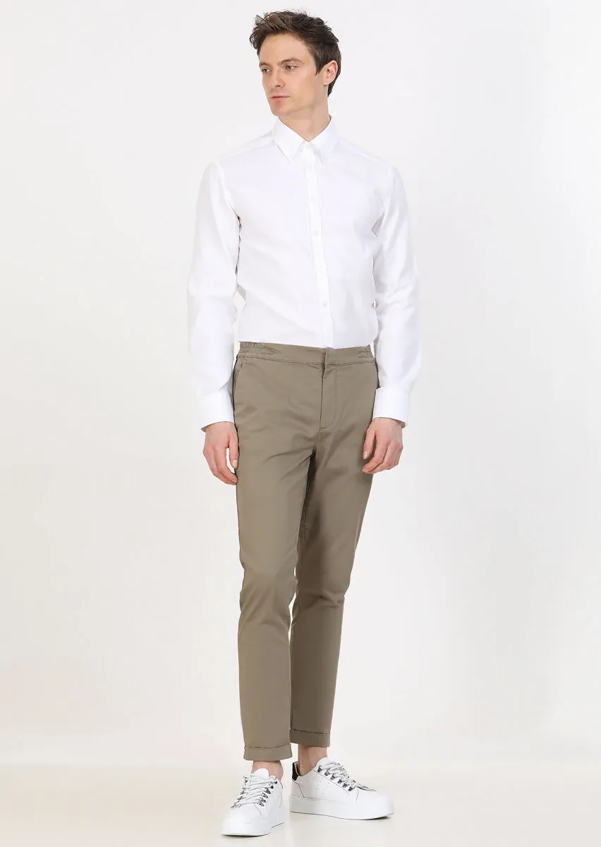 Khaki Weaving Jogging Fit Casual Cotton Blended Trousers - 1