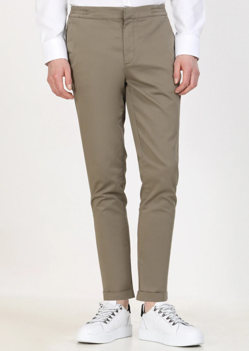 Khaki Weaving Jogging Fit Casual Cotton Blended Trousers 