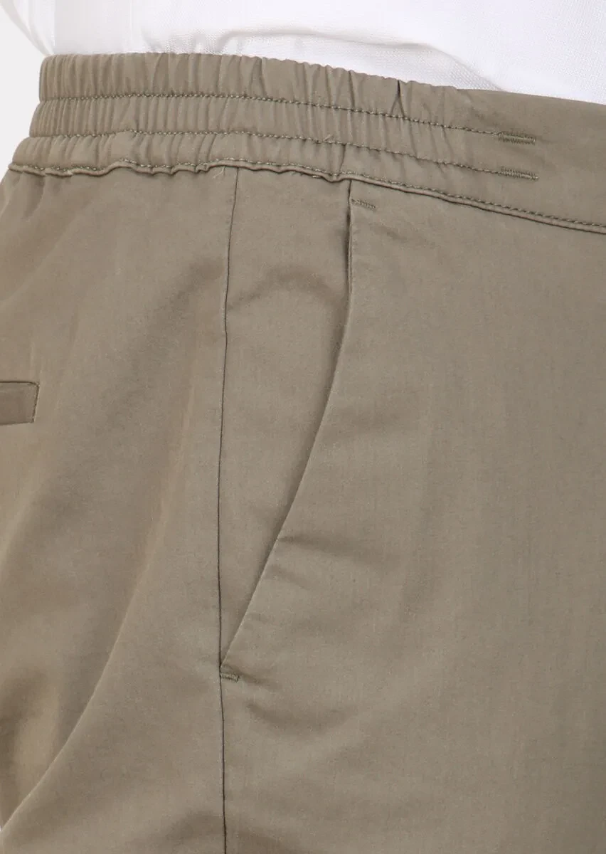 Khaki Weaving Jogging Fit Casual Cotton Blended Trousers - 3