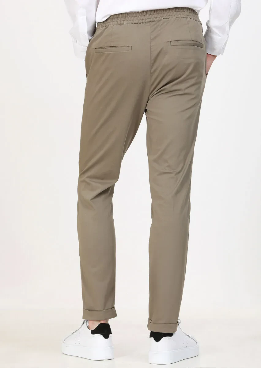 Khaki Weaving Jogging Fit Casual Cotton Blended Trousers - 4