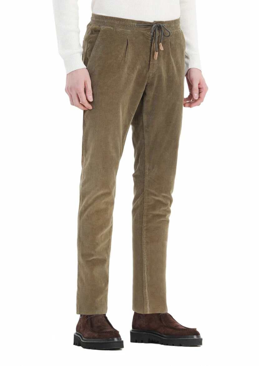 Khaki Weaving Jogging Fit Casual Cotton Blended Trousers 