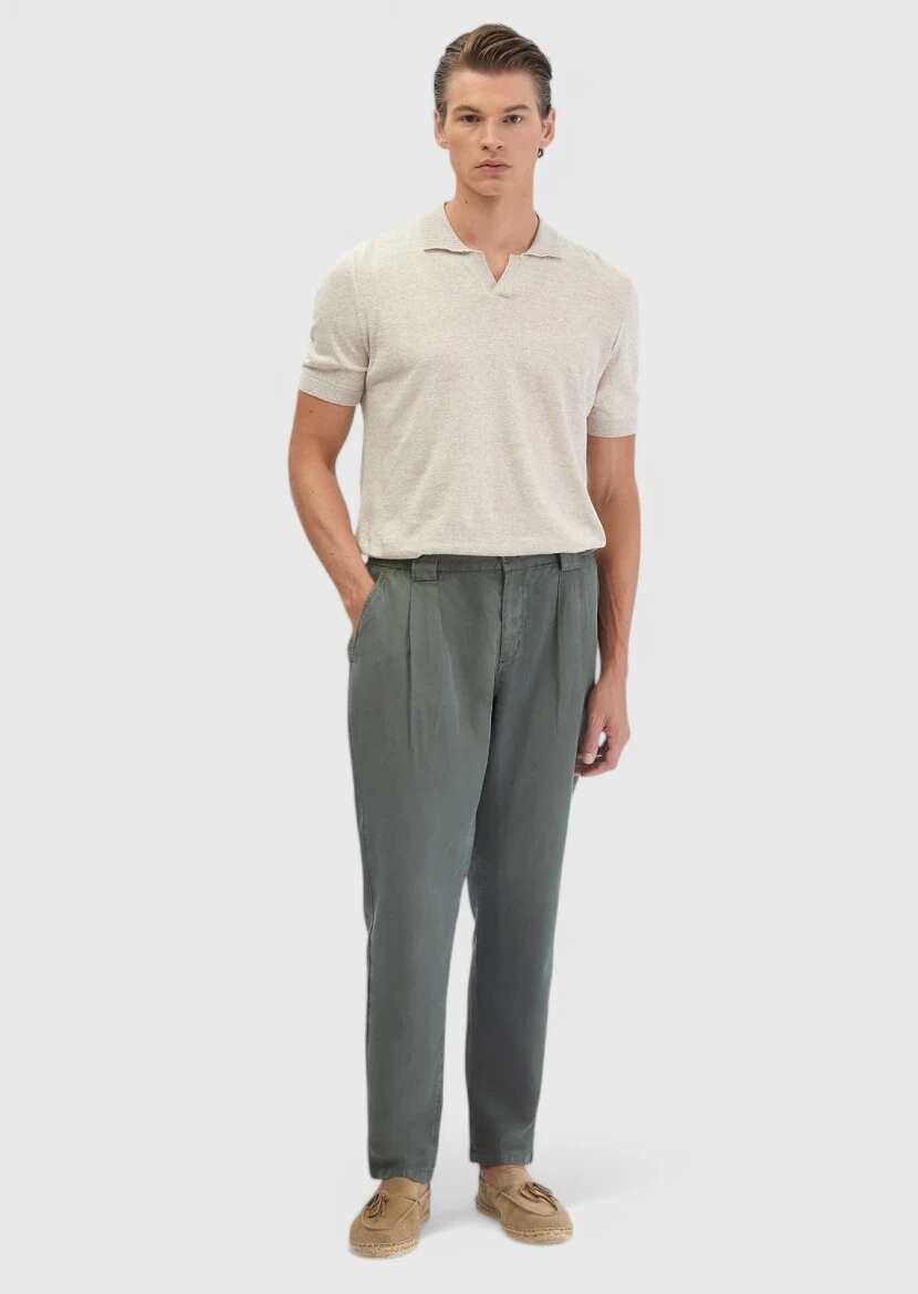 Khaki Weaving Jogging Fit Casual Cotton Blended Trousers - RAMSEY