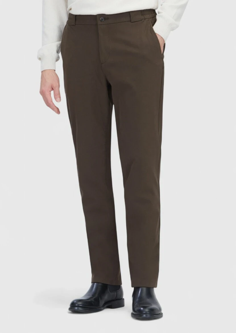 Khaki Weaving Jogging Fit Casual Cotton Blended Trousers - RAMSEY